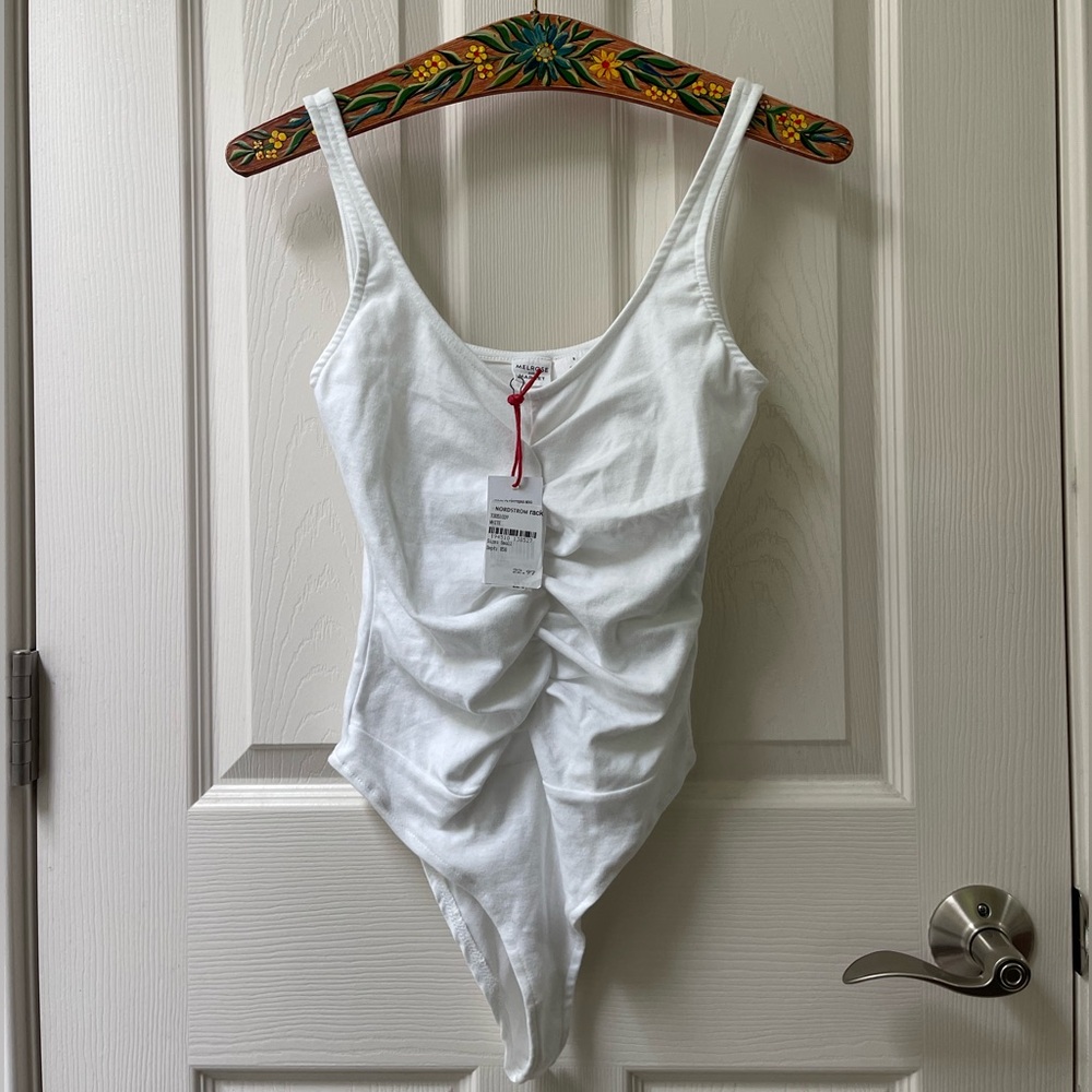 Melrose & Market Ruched White Bodysuit